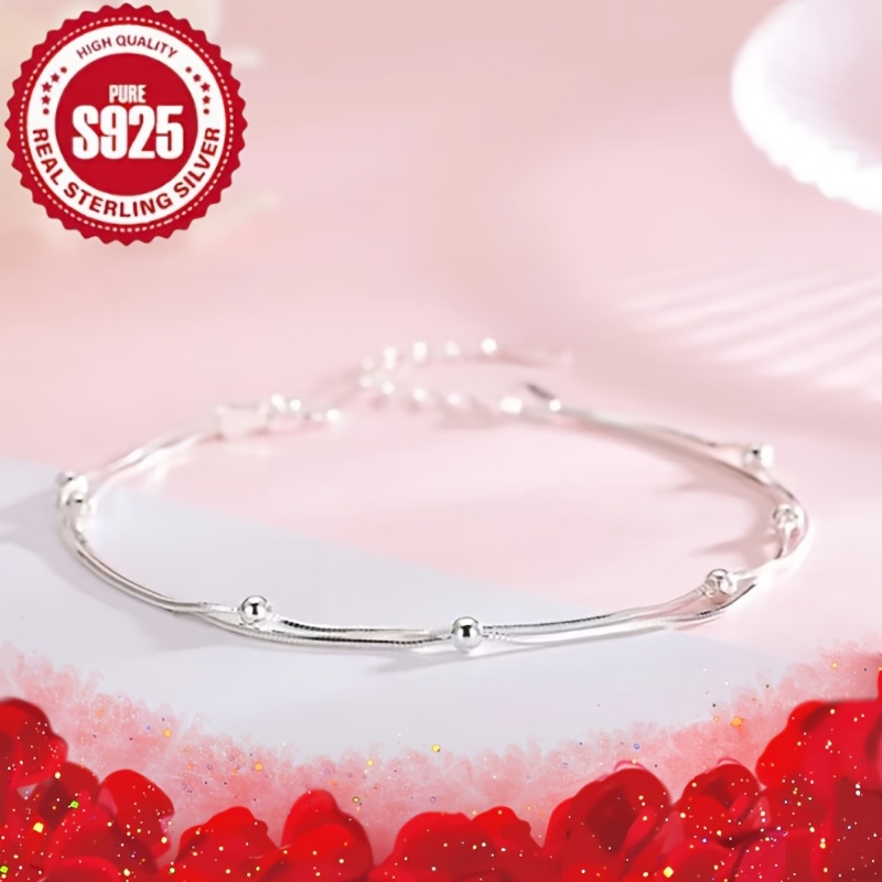 2pcs S925 Silver Snake Bangle Bracelets Valentine's & Mother's Gift